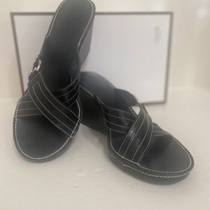 Coach "Tatianna" Calf Leather Wedge Sandals